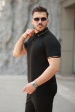 Erkek Düğmeli Yaka Waffle Kumaş Kısa Kollu Tişört - Görsel 2