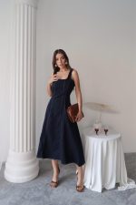 Lacivert Çift Dikişli Gabardin Elbise - Görsel 2