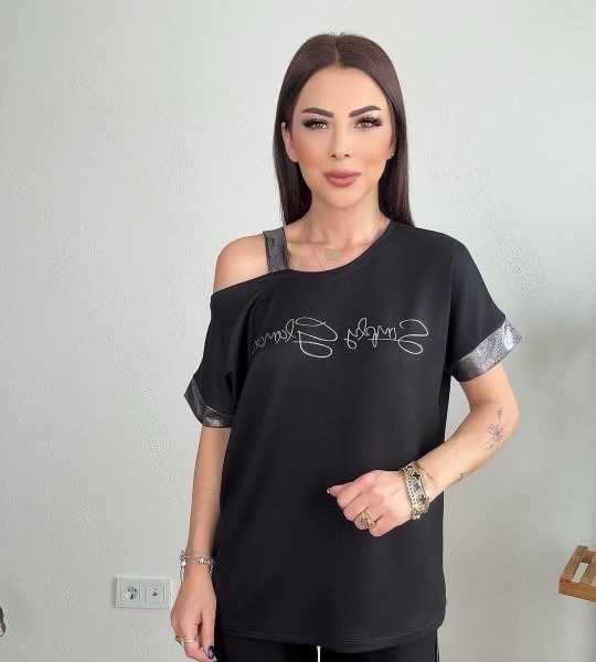 Kadın Kumaş Omuz Dekolteli Siyah Takım