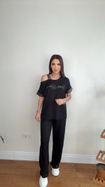 Kadın Kumaş Omuz Dekolteli Siyah Takım - Görsel 3