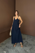 ASKILI UZUN SALAŞ MÜSLİN ELBİSE - Görsel 3