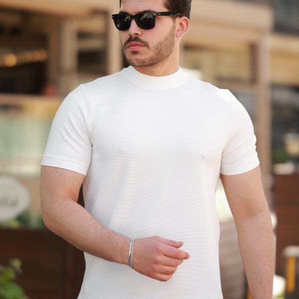 Erkek Ince çizgi Dokulu Kısa Kollu T-shirt