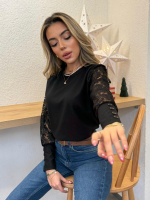 Kadın Uzun Kollu Bisiklet Yaka Kolları çiçekli Waffle Bluz - Görsel 10