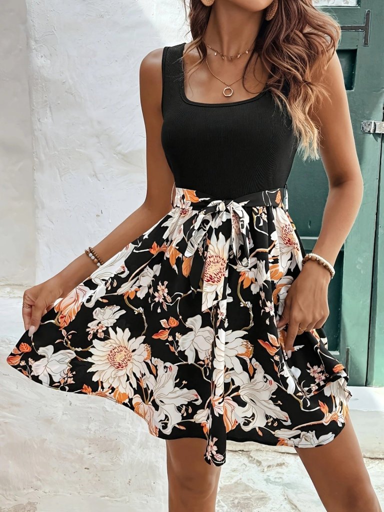 33ece192e9ee26d1d12d5cdb6bda57a8_46527-0.jpeg Kadın Askılı Yuvarlak Yaka üst Kaşkorse Alt Süprem Belden Kuşaklı Elbise - Görsel 1