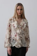Volanlı Çiçek Desen Şifon Gömlek - Görsel 2