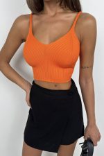 V Yaka Crop Bluz - Görsel 4