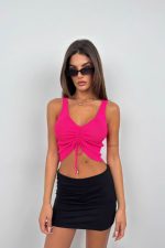Ön Büzgülü Crop Bluz - Görsel 2