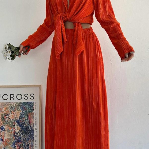 Oranj Fitilli Gömlek Ve Uzun Etek Takım