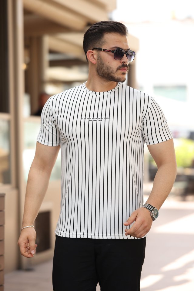 33ece192e9ee26d1d12d5cdb6bda57a8_47337-0.jpg Erkek Dikey çizgili Ottoman Kumaş Kısa Kollu T-shirt - Görsel 1