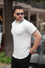 Erkek Düğme Yakalı Jakar Kumaş Kısa Kollu Tişört - Görsel 2
