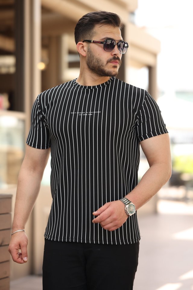 33ece192e9ee26d1d12d5cdb6bda57a8_47760-0.jpg Erkek Dikey çizgili Ottoman Kumaş Kısa Kollu T-shirt - Görsel 1