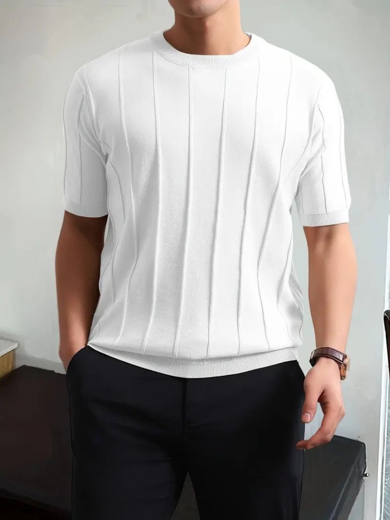 33ece192e9ee26d1d12d5cdb6bda57a8_47791-0.jpeg Erkek Kısa Kollu Bisiklet Yaka çizgili Triko Tshirt - Görsel 1