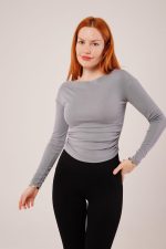 Yaka Detay Uzun Kollu Basic Gri Bluz - Görsel 4