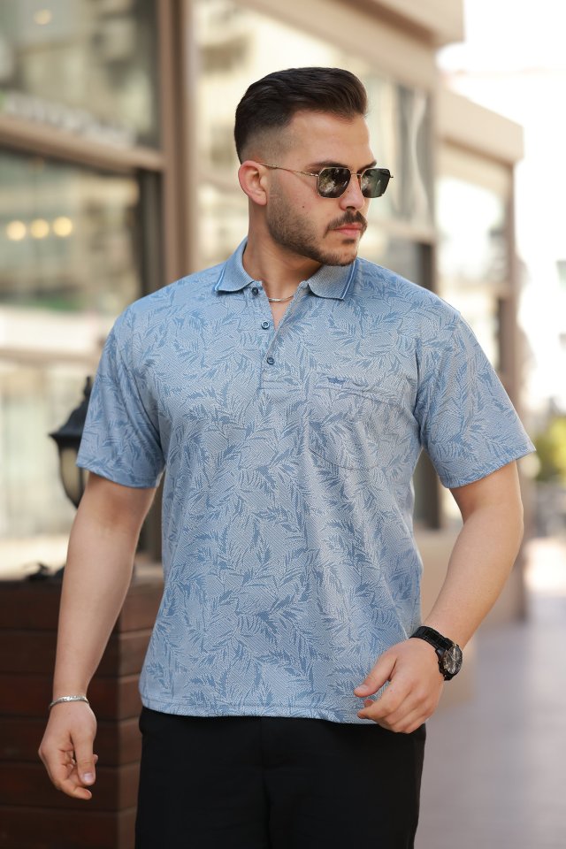 33ece192e9ee26d1d12d5cdb6bda57a8_48683-0.jpg Erkek Yakalı Jakar Baskılı Kısa Kollu T-shirt - Görsel 1