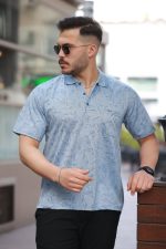 Erkek Yakalı Jakar Baskılı Kısa Kollu T-shirt - Görsel 4