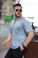 Erkek Yakalı Jakar Baskılı Kısa Kollu T-shirt - Görsel 5