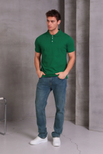 Erkek Slim Fit Pamuklu Yumuşak Doku Nefes Alan Kumaş Yakalı Tişört - Görsel 4