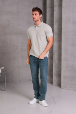 Erkek Slim Fit Pamuklu Yumuşak Doku Nefes Alan Kumaş Yakalı Tişört - Görsel 2