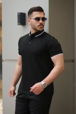 Erkek Düğme Yakalı Jakar Kumaş Kısa Kollu Tişört - Görsel 2