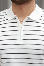 Erkek Fermuar Yakalı çizgili Kısa Kollu T-shirt - Görsel 3
