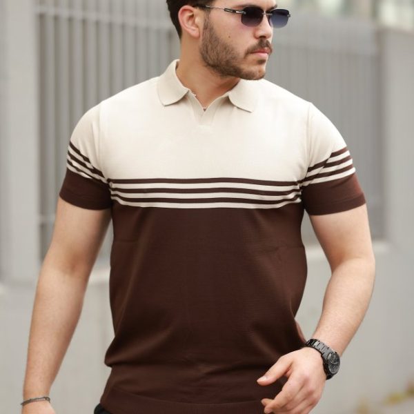 Erkek Yakalı Parça Renk Kısa Kollu T-shirt