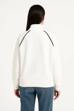 Oversize Dik Yaka Fermuarlı Sweatshirt - Zincir Nakışli Kanguru Cepli, - Görsel 4