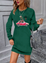 Kadın Uzun Kollu Bisiklet Yaka Desenli Viskon Iki Iplik Elbise