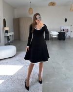 Kadın Uzun Kollu Yuvarlak Yaka Midi Viskon Iki Iplik Elbise - Görsel 4
