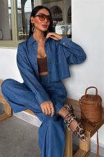 Denim Gömlek Plazzo Pantolon Takım 10163-08 - Görsel 2