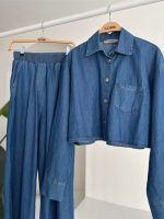 Denim Gömlek Plazzo Pantolon Takım 10163-08 - Görsel 11