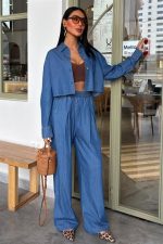 Denim Gömlek Plazzo Pantolon Takım 10163-08 - Görsel 6