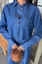 Denim Gömlek Plazzo Pantolon Takım 10163-08 - Görsel 8