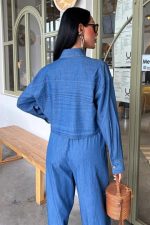 Denim Gömlek Plazzo Pantolon Takım 10163-08 - Görsel 9