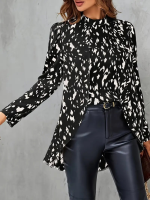 Kadın Uzun Kollu Yarı Balıkçı Yaka Desenli Dokuma Bluz - Görsel 2