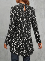 Kadın Uzun Kollu Yarı Balıkçı Yaka Desenli Dokuma Bluz - Görsel 5