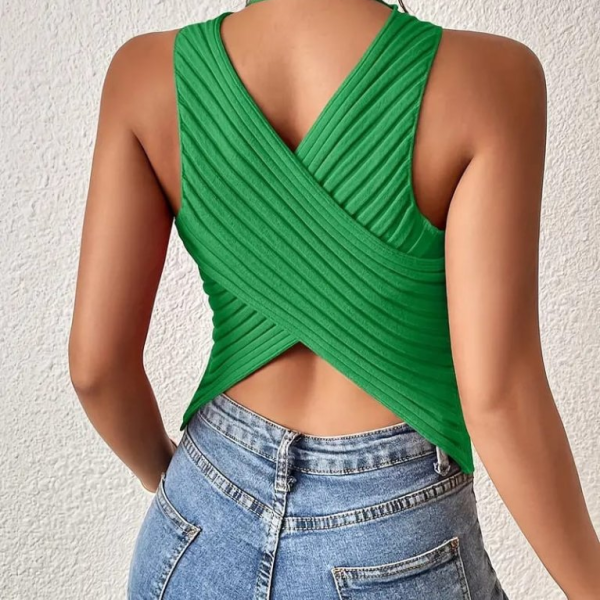 Kadın Sıfır Kol Sırt çapraz Detay Triko Bluz