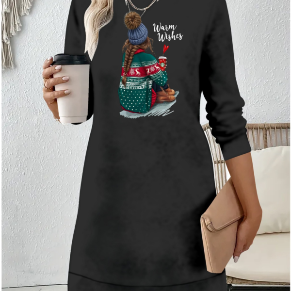 Kadın Uzun Kollu Bisiklet Yaka Desenli Viskon Iki Iplik Elbise