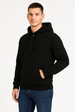 Erkek Ovarsize Kapüşonlu Swetshirt Kanguru Çepli Cıtcıtlı 3 Iplik Şardonlu Hoodie