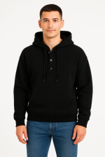 Erkek Ovarsize Kapüşonlu Swetshirt Kanguru Çepli Cıtcıtlı 3 Iplik Şardonlu Hoodie - Görsel 2