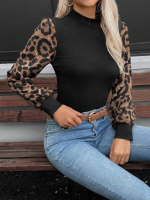 Kadın Uzun Kollu Yarı Balıkçı Yaka Leopar Detaylı Kaşkorse Bluz - Görsel 2