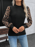 Kadın Uzun Kollu Yarı Balıkçı Yaka Leopar Detaylı Kaşkorse Bluz - Görsel 5