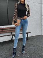 Kadın Uzun Kollu Yarı Balıkçı Yaka Leopar Detaylı Kaşkorse Bluz - Görsel 6