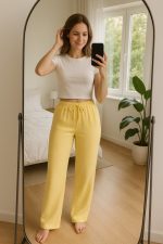 Kadın Beli Lastikli Pol Paça Pantolon - Görsel 2