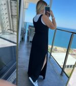Kadın Yırtmaç Detaylı Viskon Kumaş Maxi Boy Cepli Iç Dahil Ikili Elbise - Görsel 9