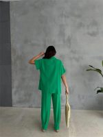 OMUZ MİDYE SIRALI BLUZ - PAÇA PENSLİ PANTOLON TAKIM - Görsel 4