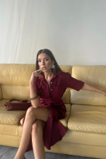 TENCEL ÖNDEN DÜĞMELİ KISA KOL ELBİSE - Görsel 3