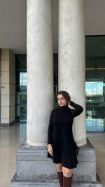 Kadın Uzun Kollu Balıkçı Yaka Salaş Kusa Akrilik Elbise - Görsel 6