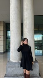 Kadın Uzun Kollu Balıkçı Yaka Salaş Kusa Akrilik Elbise - Görsel 7