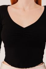 Geniş Yaka Siyah Basic Body Bluz - Görsel 3
