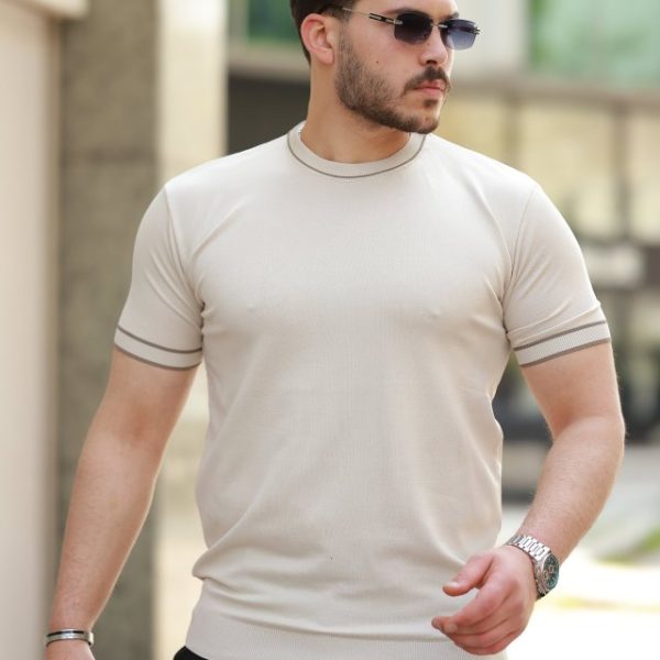 Erkek Bisiklet Yaka Ribanalı Kısa Kollu Tshirt